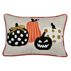 Halloween Pumpkin Embroidered Pillow - Polka Dot Linen Cushion