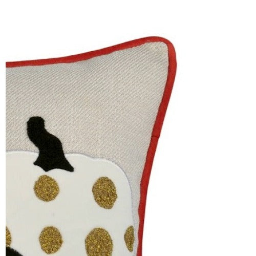 Halloween Pumpkin Embroidered Pillow - Polka Dot Linen Cushion