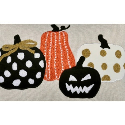 Halloween Pumpkin Embroidered Pillow - Polka Dot Linen Cushion