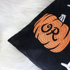 Halloween Trick or Treat Lumbar Pillow - Black Embroidered Cushion