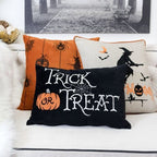 Halloween Trick or Treat Lumbar Pillow - Black Embroidered Cushion