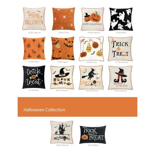 Halloween Trick or Treat Lumbar Pillow - Black Embroidered Cushion