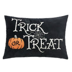 Halloween Trick or Treat Lumbar Pillow - Black Embroidered Cushion