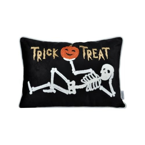 Halloween Velvet Skeleton Pillow - Trick or Treat Lumbar Cushion