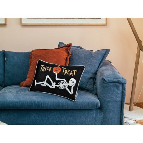Halloween Velvet Skeleton Pillow - Trick or Treat Lumbar Cushion