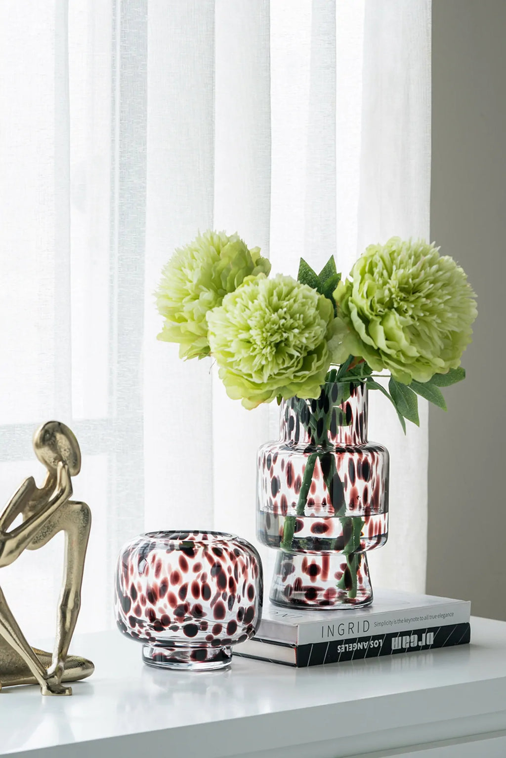 Handcrafted Style Glass Vase Artistic Amber Spots 6.3 Inch Decor