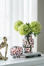 Handcrafted Style Glass Vase Artistic Amber Spots 6.3 Inch Decor