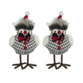 Holiday Decor Fabric Birds with Plaid Bow and Red Hat, 2 Pack