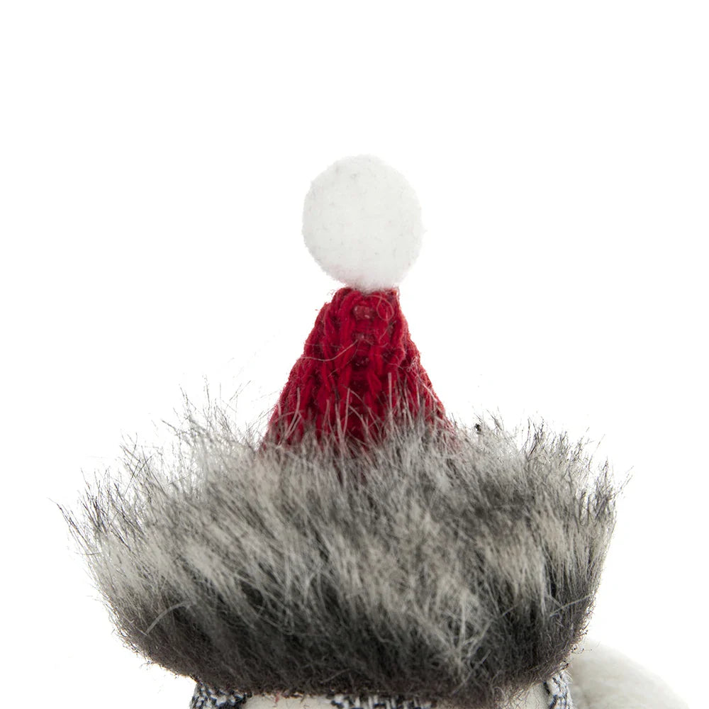 Holiday Decor Fabric Birds with Plaid Bow and Red Hat, 2 Pack