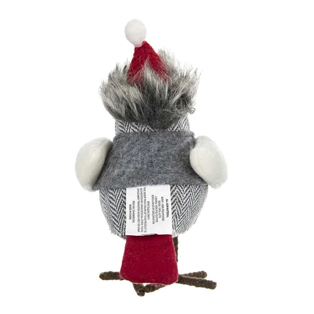 Holiday Decor Fabric Birds with Plaid Bow and Red Hat, 2 Pack