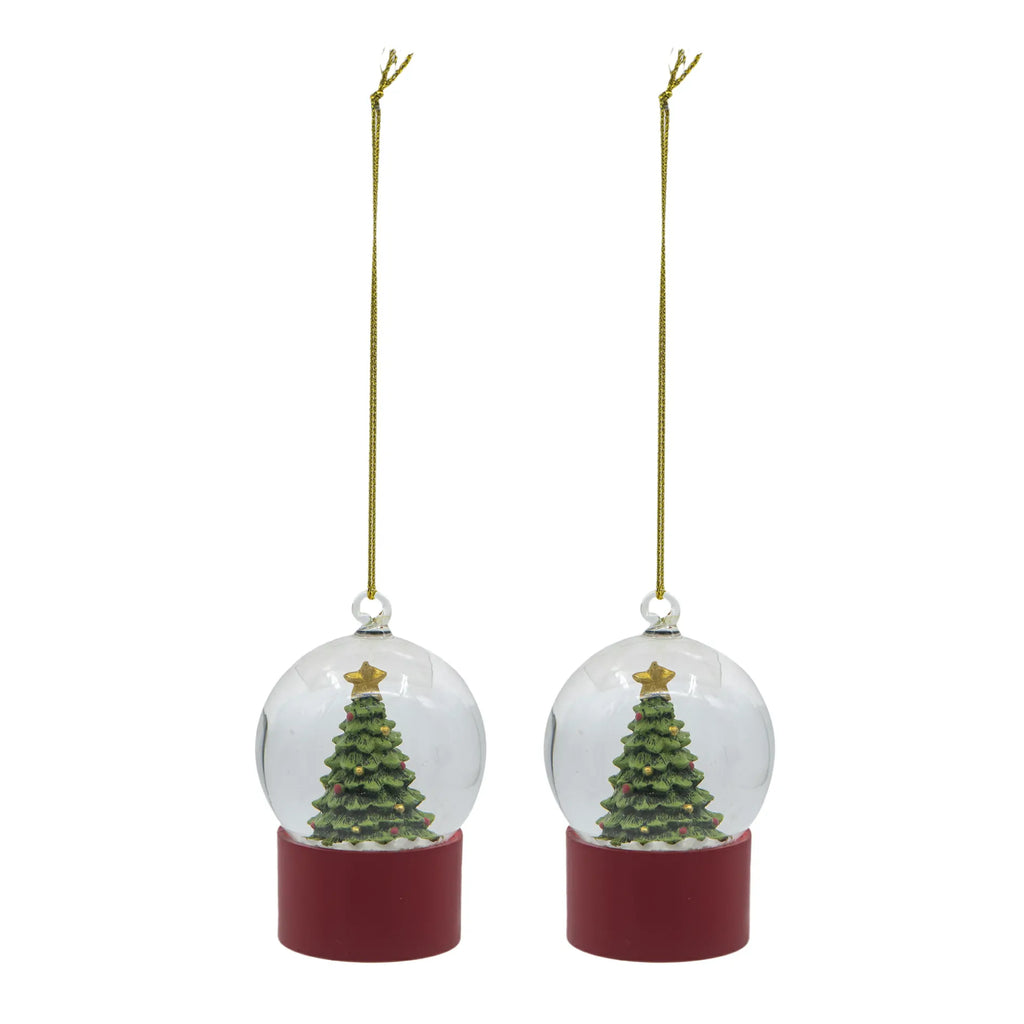 Holiday Water Globes 2-Pack with Red White Stripes and Tree Base Tabletop Decor