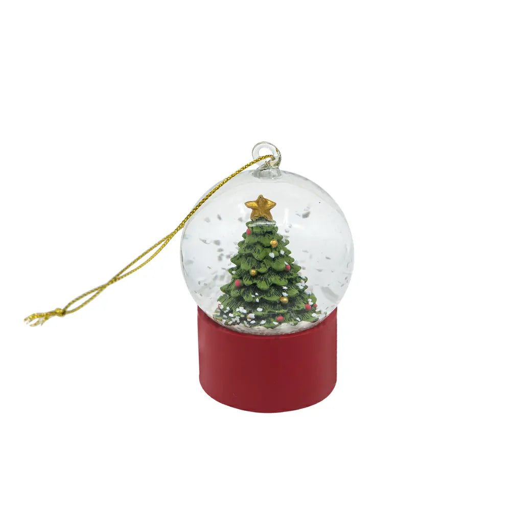 Holiday Water Globes 2-Pack with Red White Stripes and Tree Base Tabletop Decor