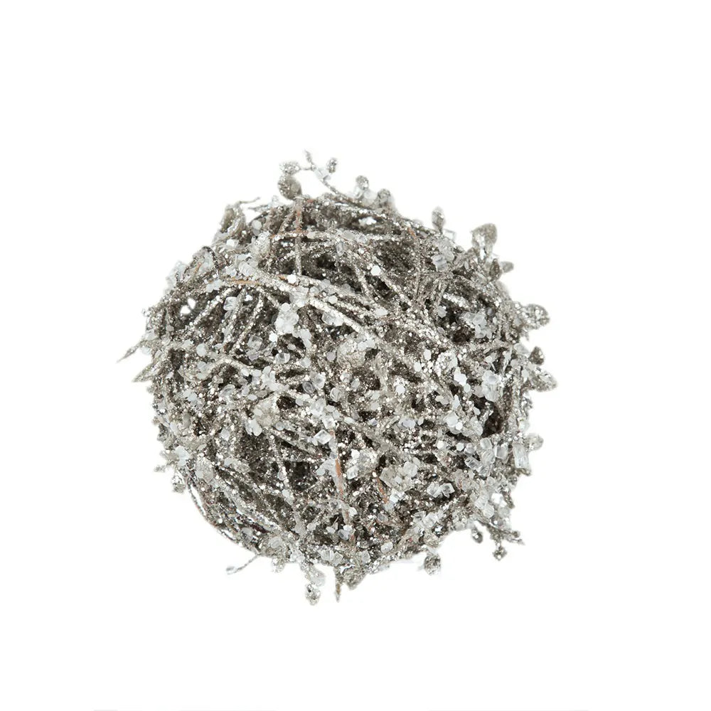 Iced Christmas Ornaments Set of 6 with Frosted Leaves and Twigs