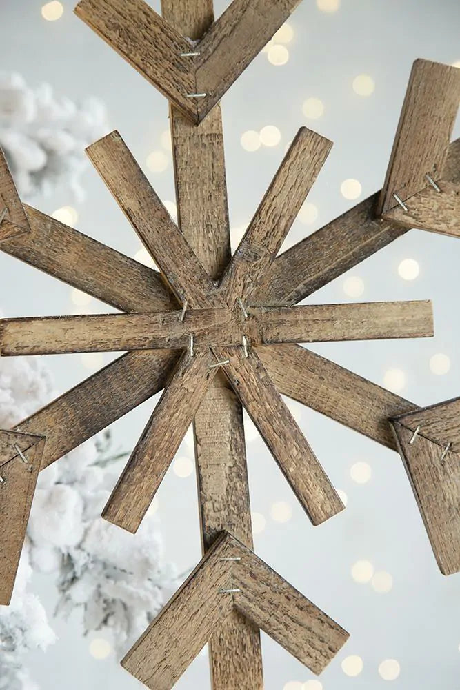 Large Wood Snowflake Ornaments Set of 2 Hanging Decor for Holidays