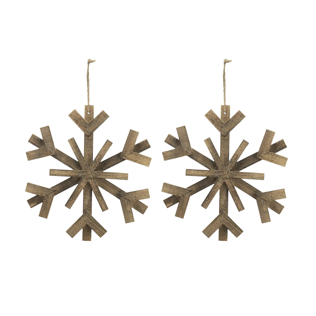 Large Wood Snowflake Ornaments Set of 2 Hanging Decor for Holidays