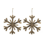 Large Wood Snowflake Ornaments Set of 2 Hanging Decor for Holidays