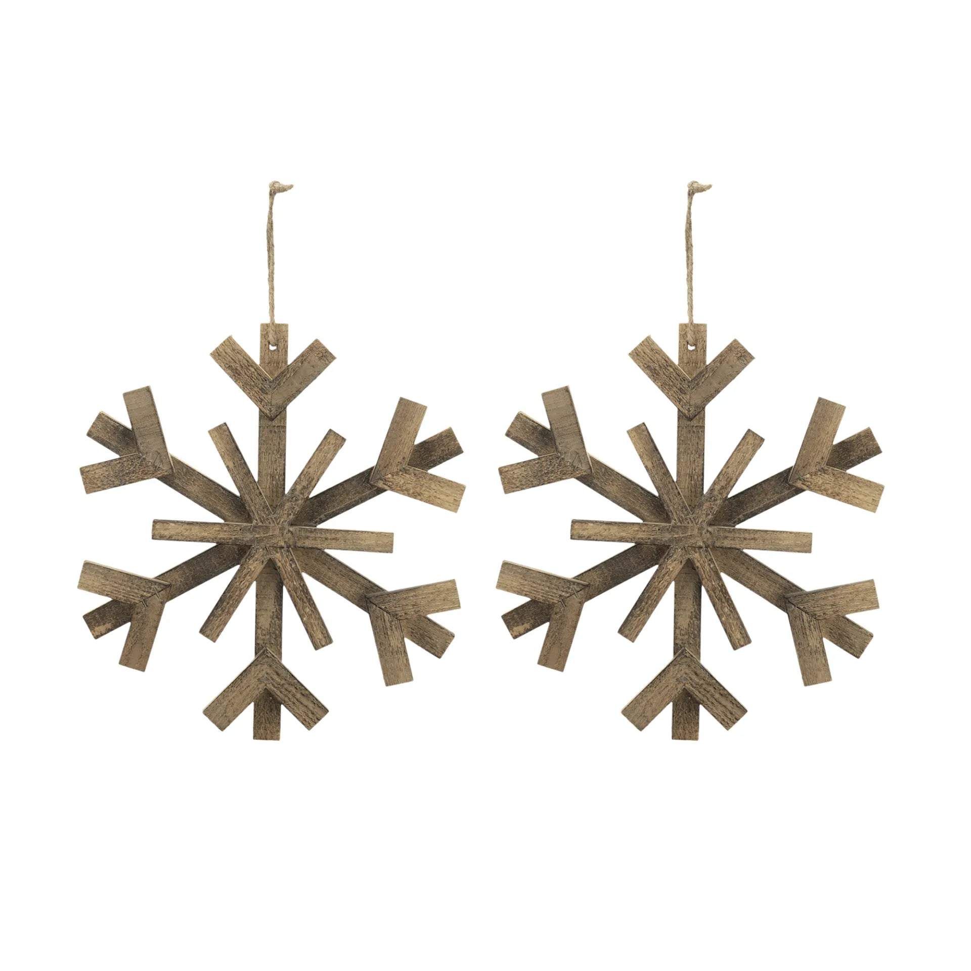 Large Wood Snowflake Ornaments Set of 2 Hanging Decor for Holidays