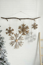 Large Wood Snowflake Ornaments Set of 2 Hanging Decor for Holidays
