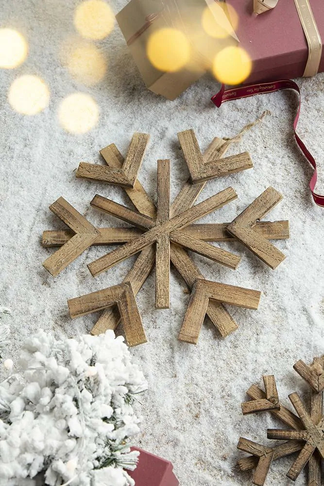 Large Wood Snowflake Ornaments Set of 2 Hanging Decor for Holidays