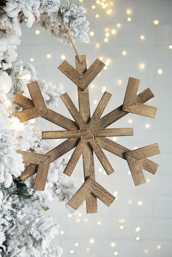 Large Wood Snowflake Ornaments Set of 2 Hanging Decor for Holidays
