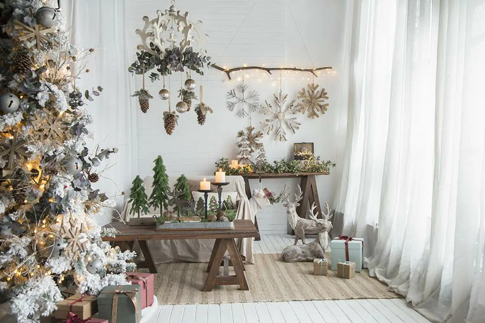 Large Wood Snowflake Ornaments Set of 2 Hanging Decor for Holidays