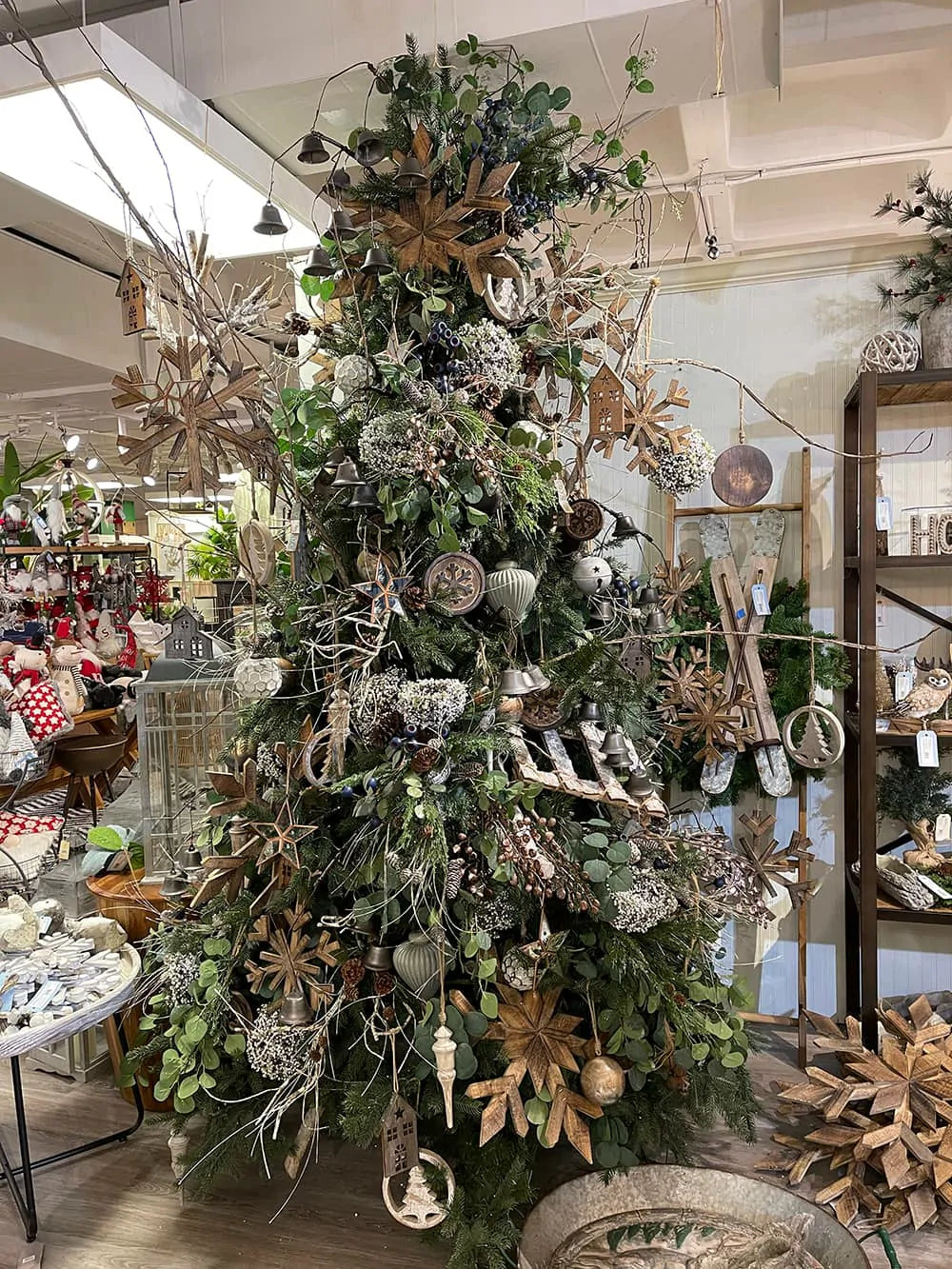 Large Wood Snowflake Ornaments Set of 2 Hanging Decor for Holidays