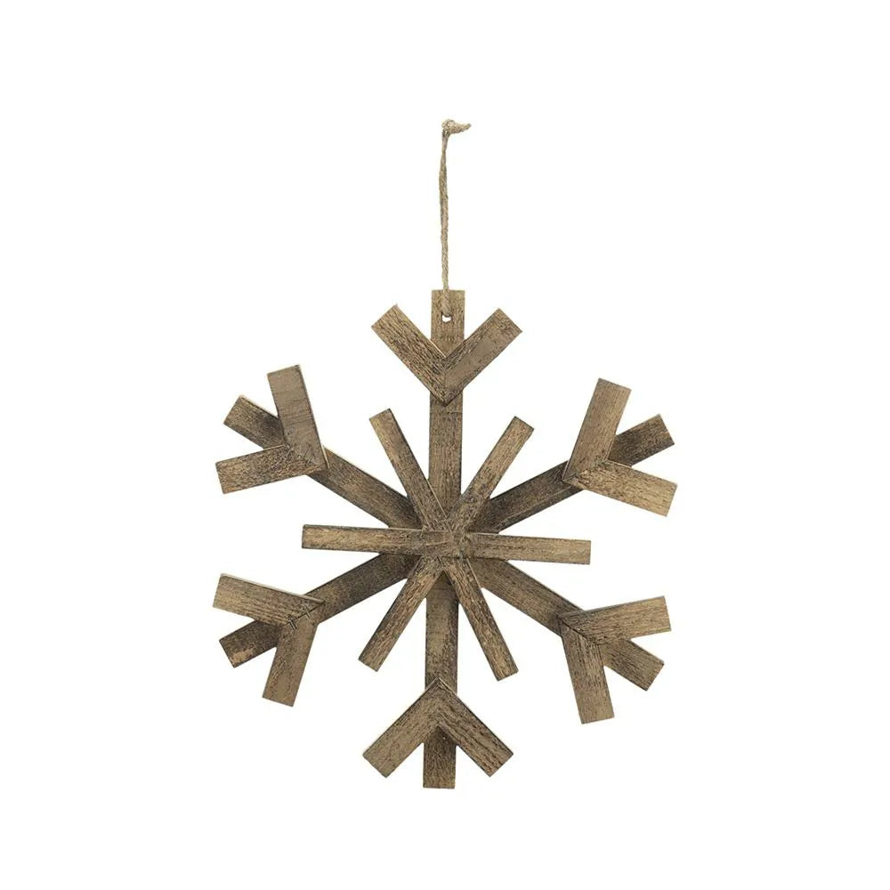 Large Wood Snowflake Ornaments Set of 2 Hanging Decor for Holidays