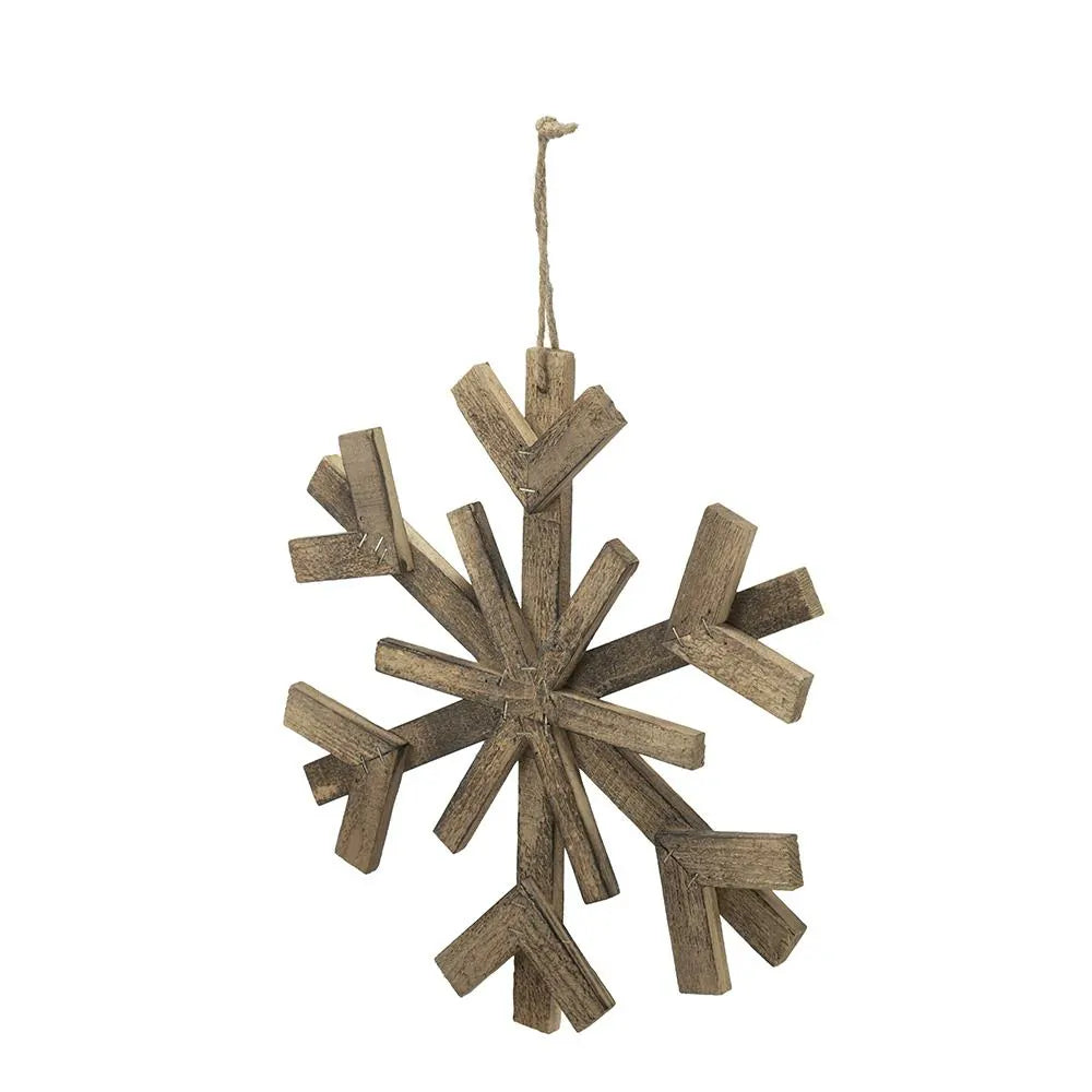Large Wood Snowflake Ornaments Set of 2 Hanging Decor for Holidays