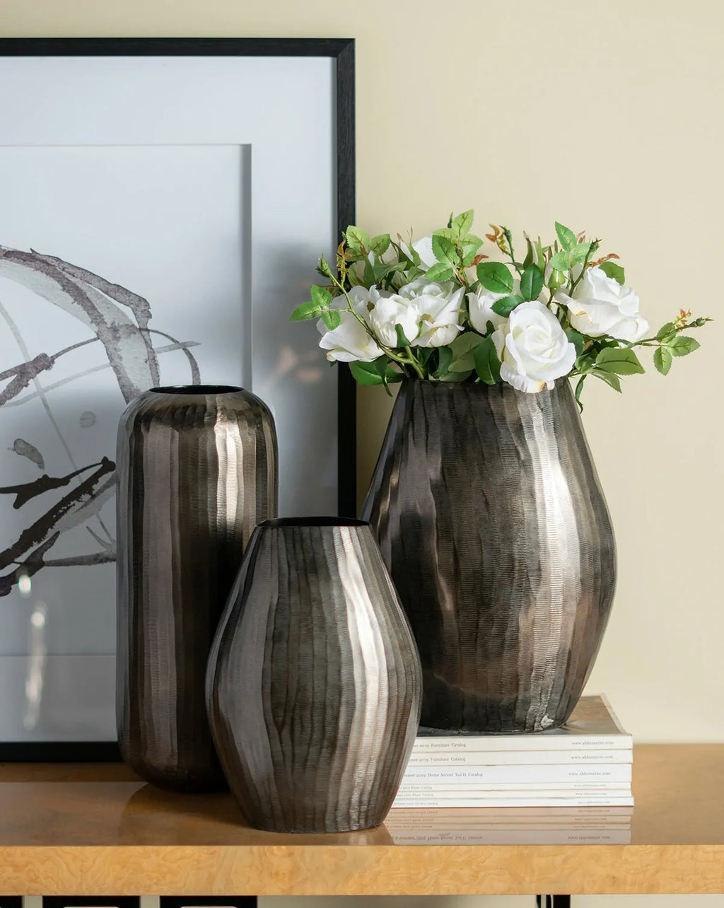 Layered Aluminum Oval Vase 12 Inch Modern Sculptural Centerpiece Decor