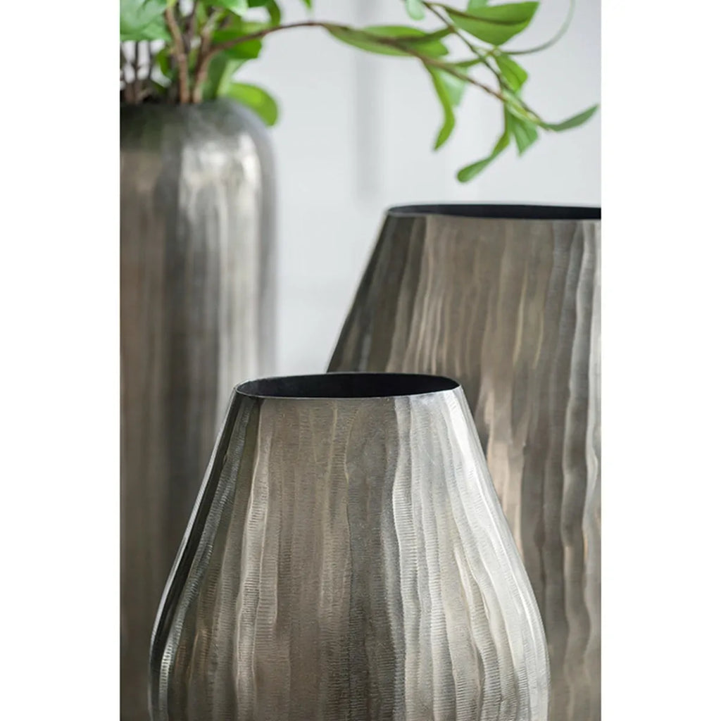 Layered Aluminum Oval Vase 12 Inch Modern Sculptural Centerpiece Decor