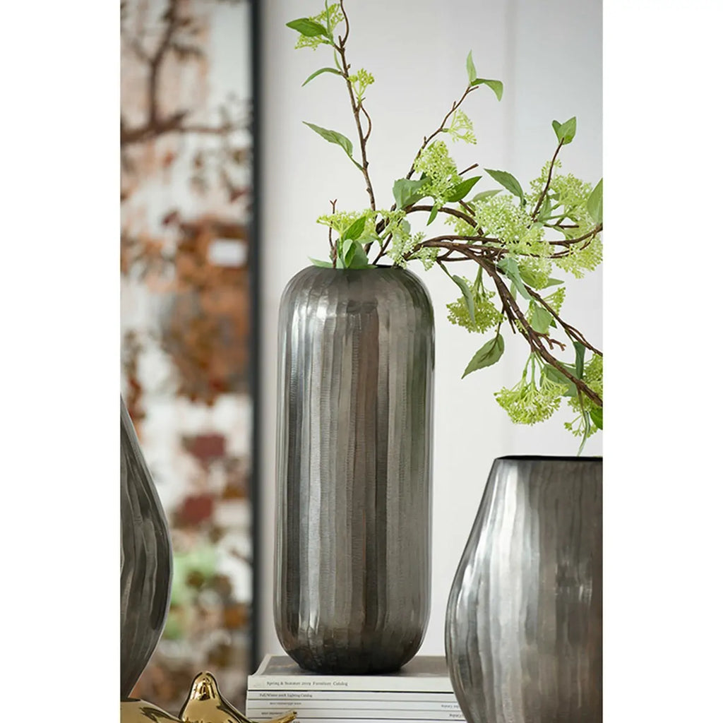 Layered Aluminum Oval Vase 17 Inch Modern Sculptural Floor Decor