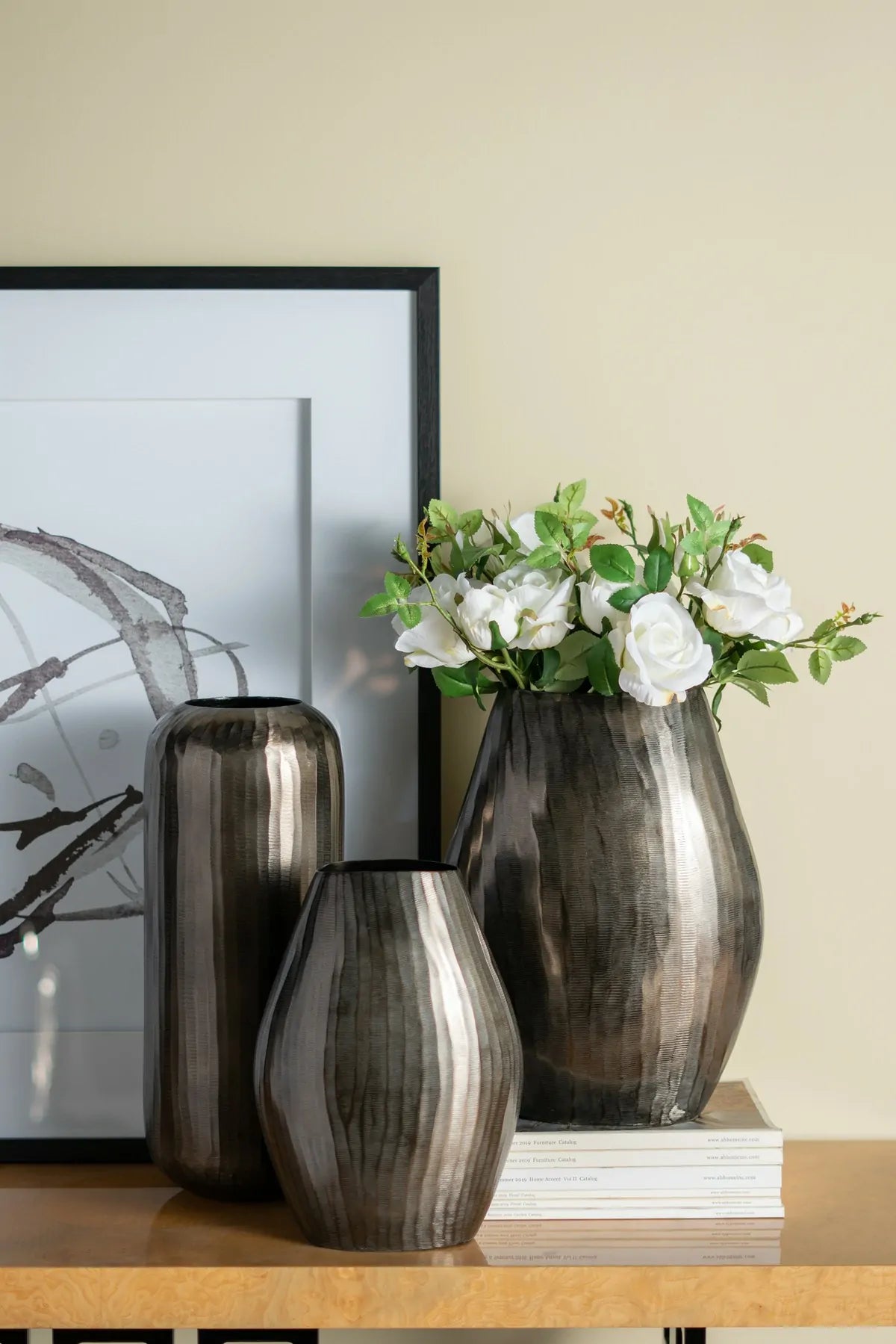 Layered Aluminum Oval Vase 17 Inch Modern Sculptural Floor Decor