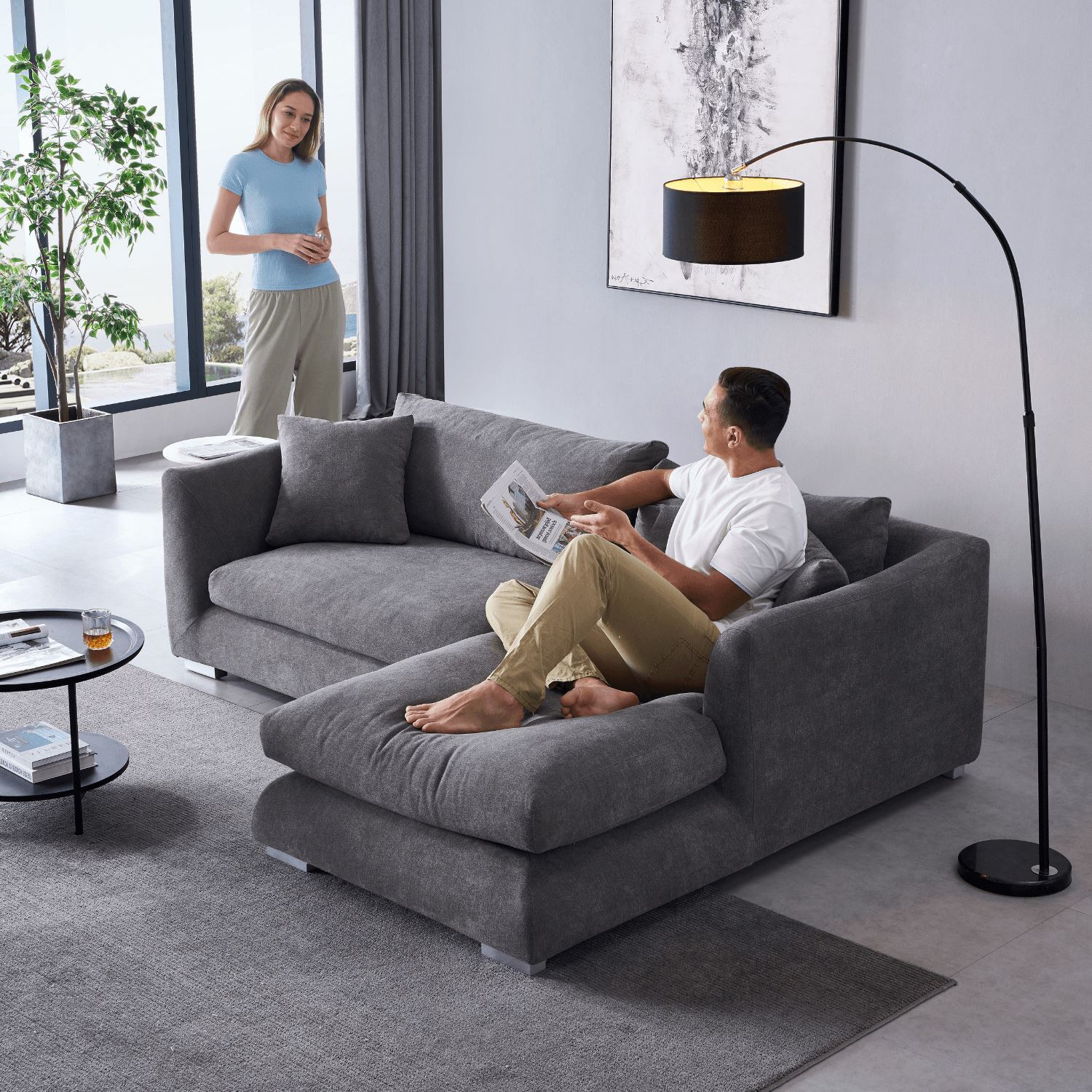 Feathers Sectional Couch Chaise Lounge 88-170 Inches