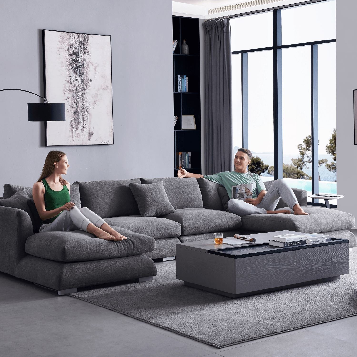 Feathers U-Shaped Sectional Couch 140-200 Inches