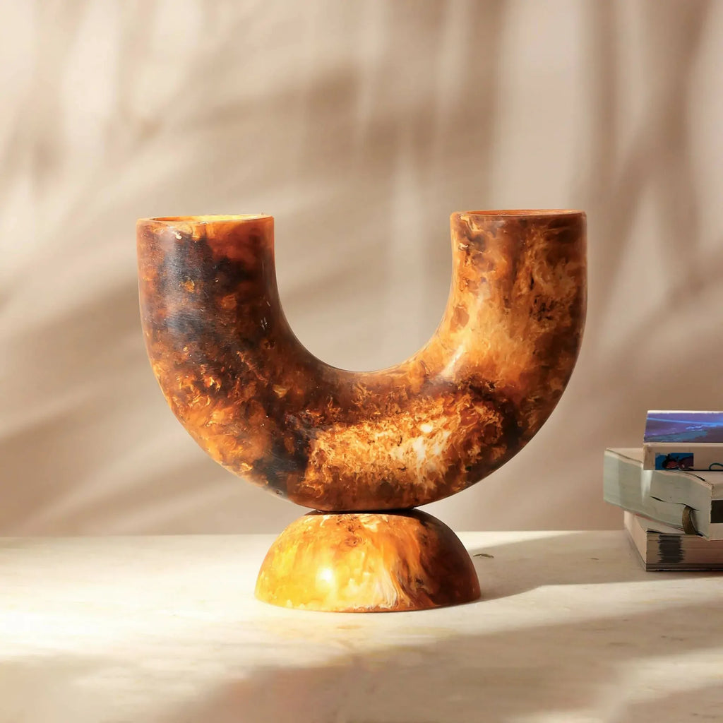 Marbled Resin Flower Vase U Shaped Design for Rustic Home Decor