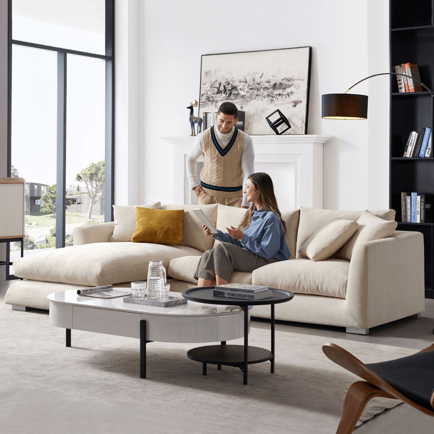 Feathers Sectional Couch Chaise Lounge 88-170 Inches