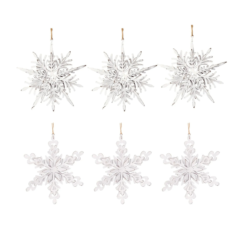 Metal Snowflake Ornaments Set of 6 for Christmas Tree and Home Decor