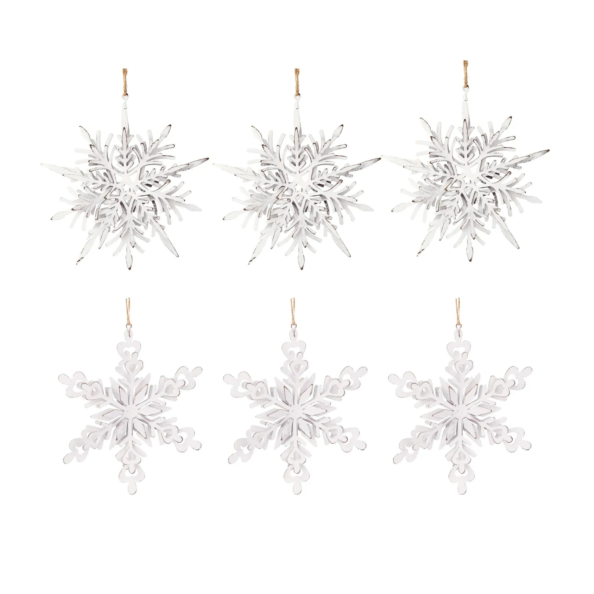 Metal Snowflake Ornaments Set of 6 for Christmas Tree and Home Decor