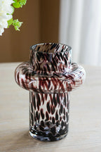 Modern Glass Vase with Artistic Amber Spots 6x8 Inch Home Accent Piece