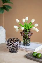 Modern Glass Vase with Artistic Amber Spots 6x8 Inch Home Accent Piece