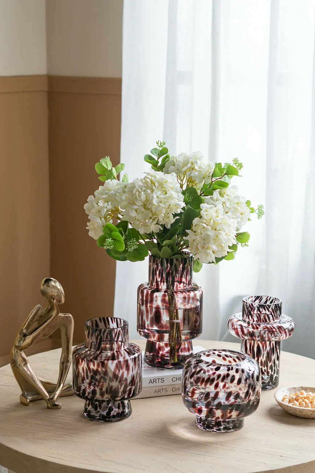 Modern Glass Vase with Artistic Amber Spots 6x8 Inch Home Accent Piece