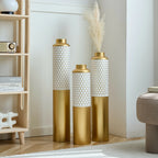 Modern White Droplet Floor Vase Set of 3 with Gold Base