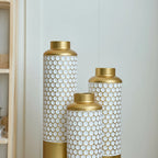 Modern White Droplet Floor Vase Set of 3 with Gold Base