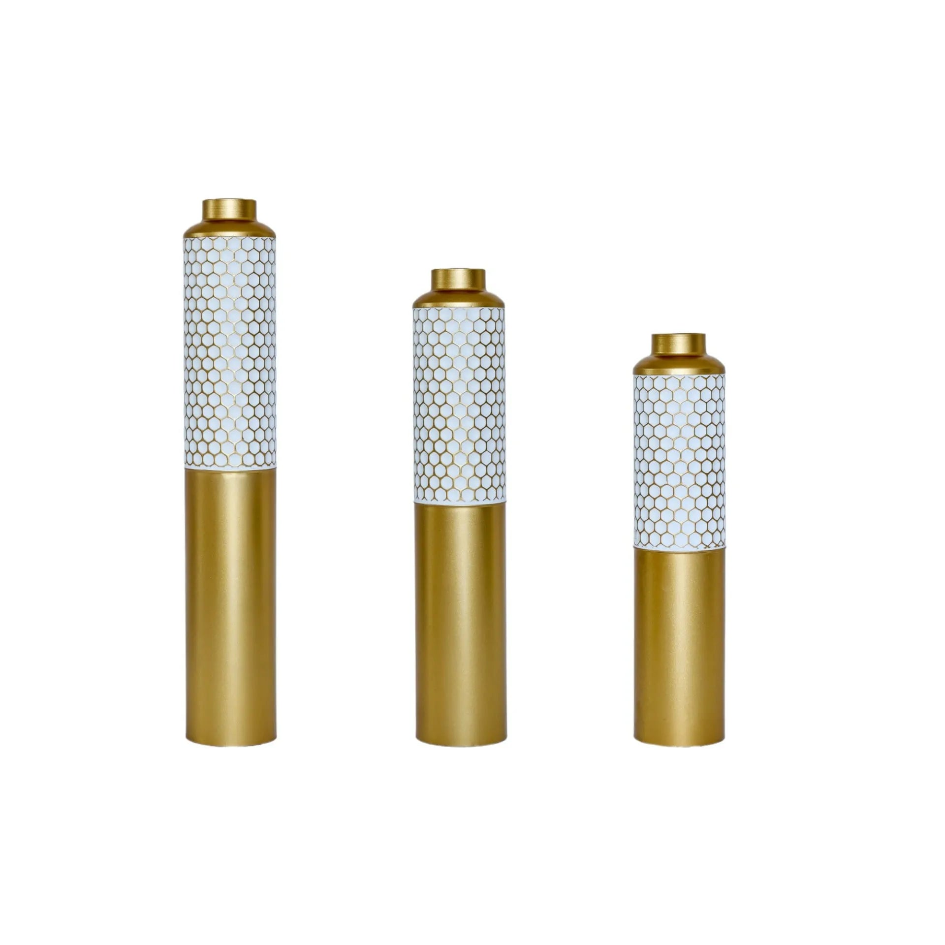 Modern White Droplet Floor Vase Set of 3 with Gold Base