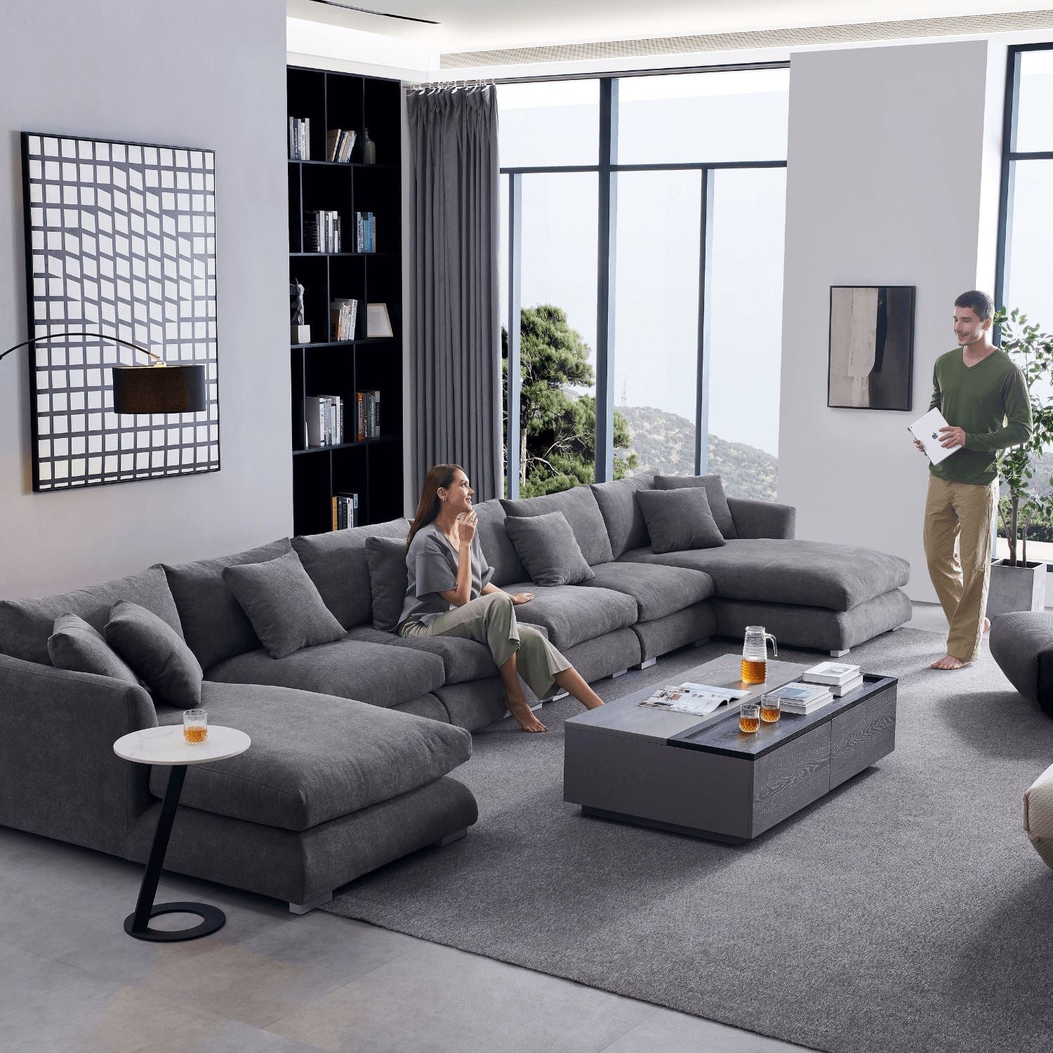 Feathers U-Shaped Sectional Couch 140-200 Inches