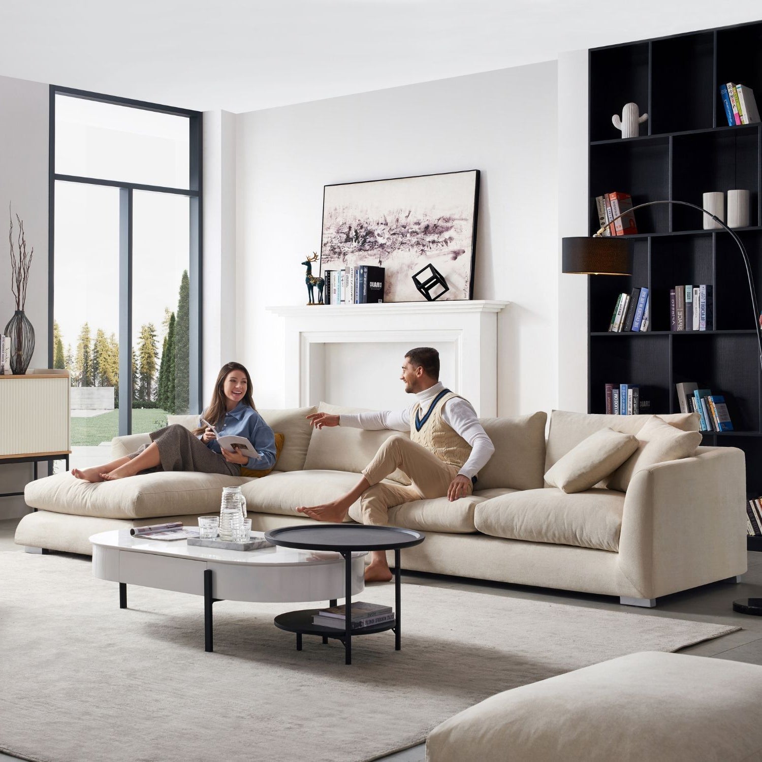 Feathers Sectional Couch Chaise Lounge 88-170 Inches