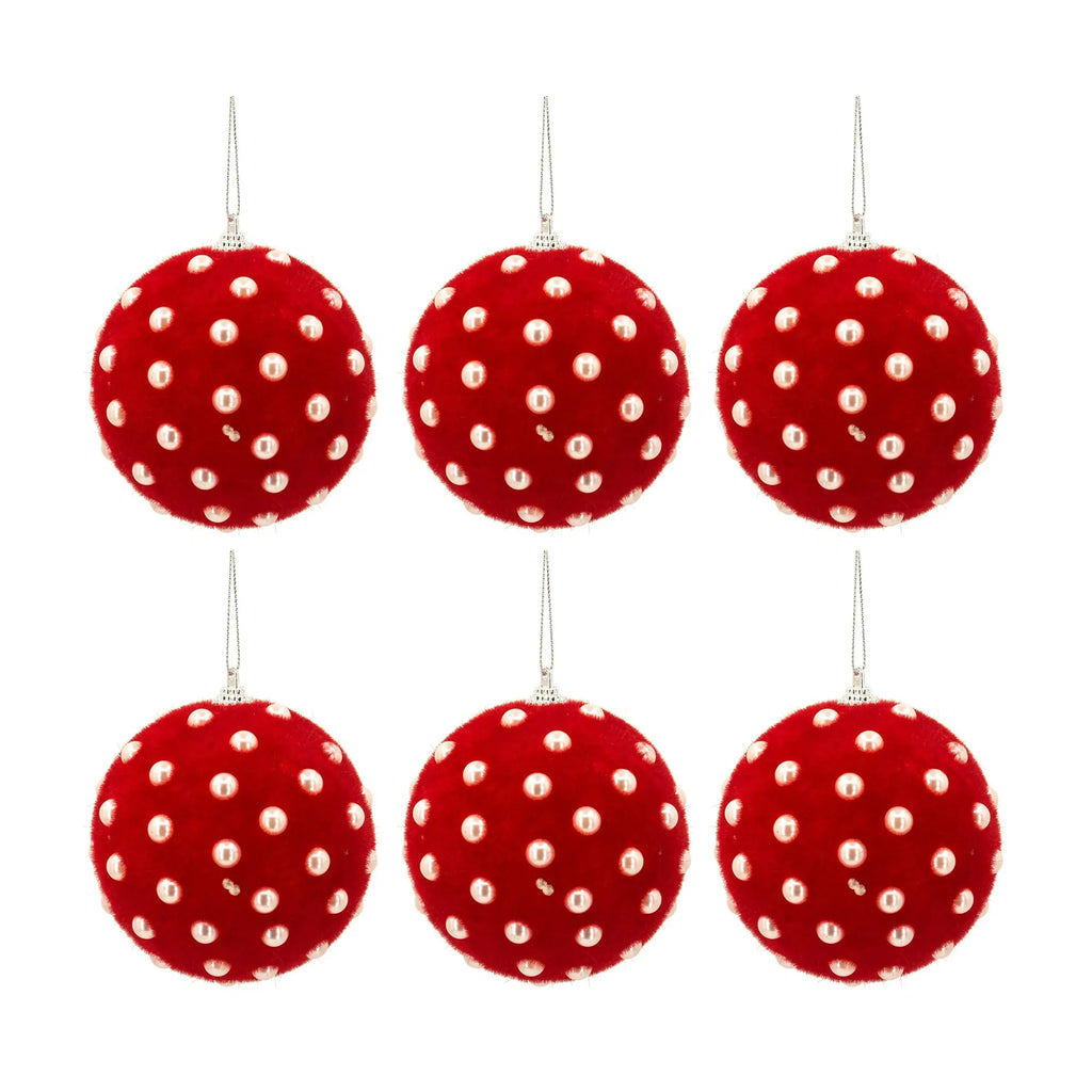 Polka Dot Christmas Ornaments Set of 3 Red and White Ball Decor