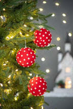 Polka Dot Christmas Ornaments Set of 3 Red and White Ball Decor