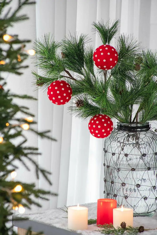 Polka Dot Christmas Ornaments Set of 3 Red and White Ball Decor