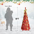 Red Pop-Up Christmas Tree with 150 LED Lights and Ornaments